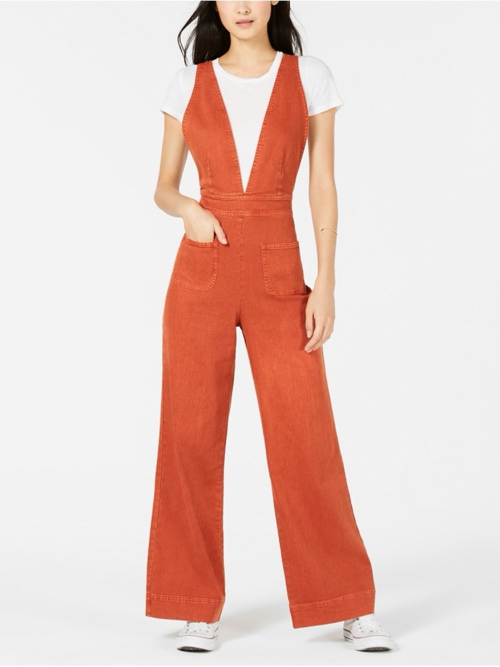 Dollhouse- Women’s Wide-Leg Rust Orange Jumpsuit Jeans Sz(5)